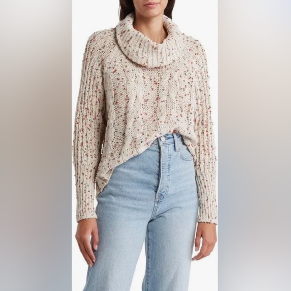Anthropologie Moon & Madison Confetti Cowl‎ Cable Knit Sweater Womens L Chunky